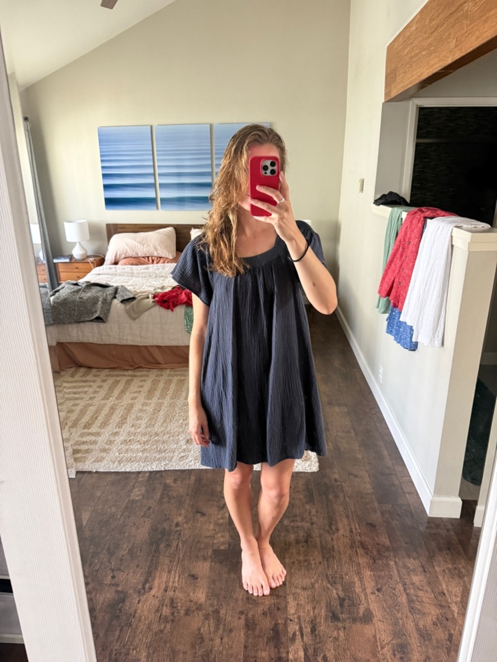 Madewell Navy Square-Neck Textured dress